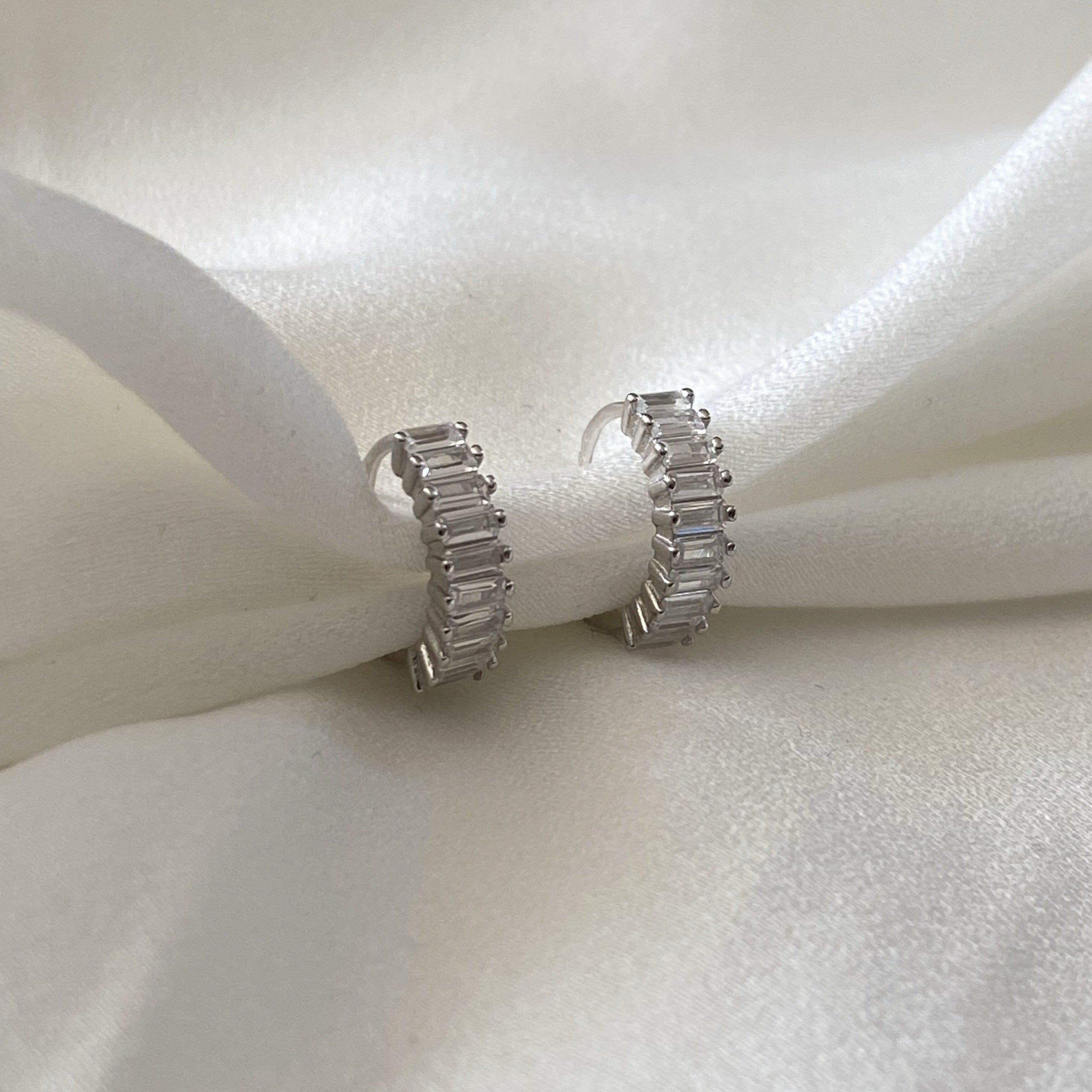 Argollas Circones Baguette Plata