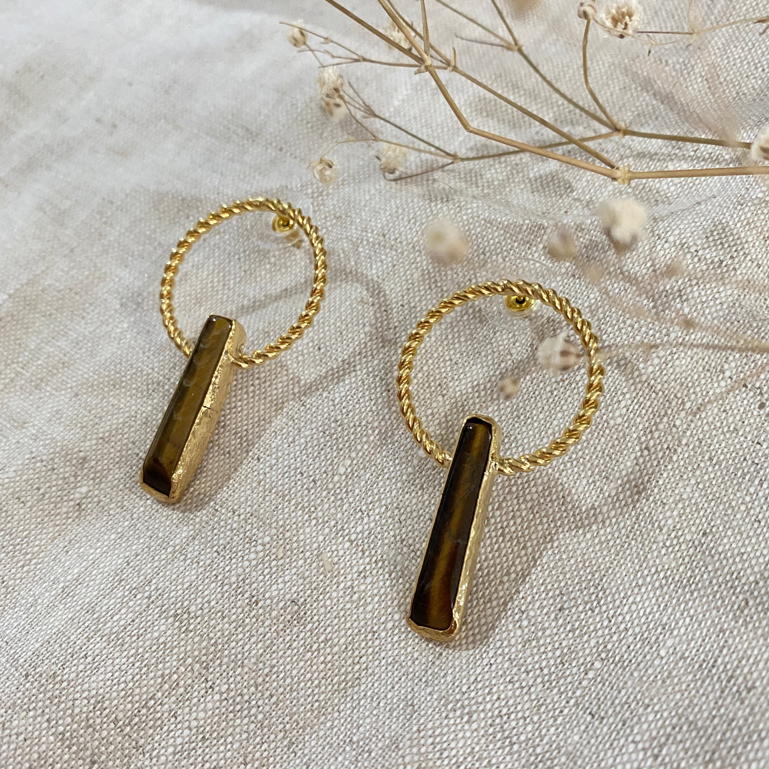 Aros Trenzados Ojo de Tigre