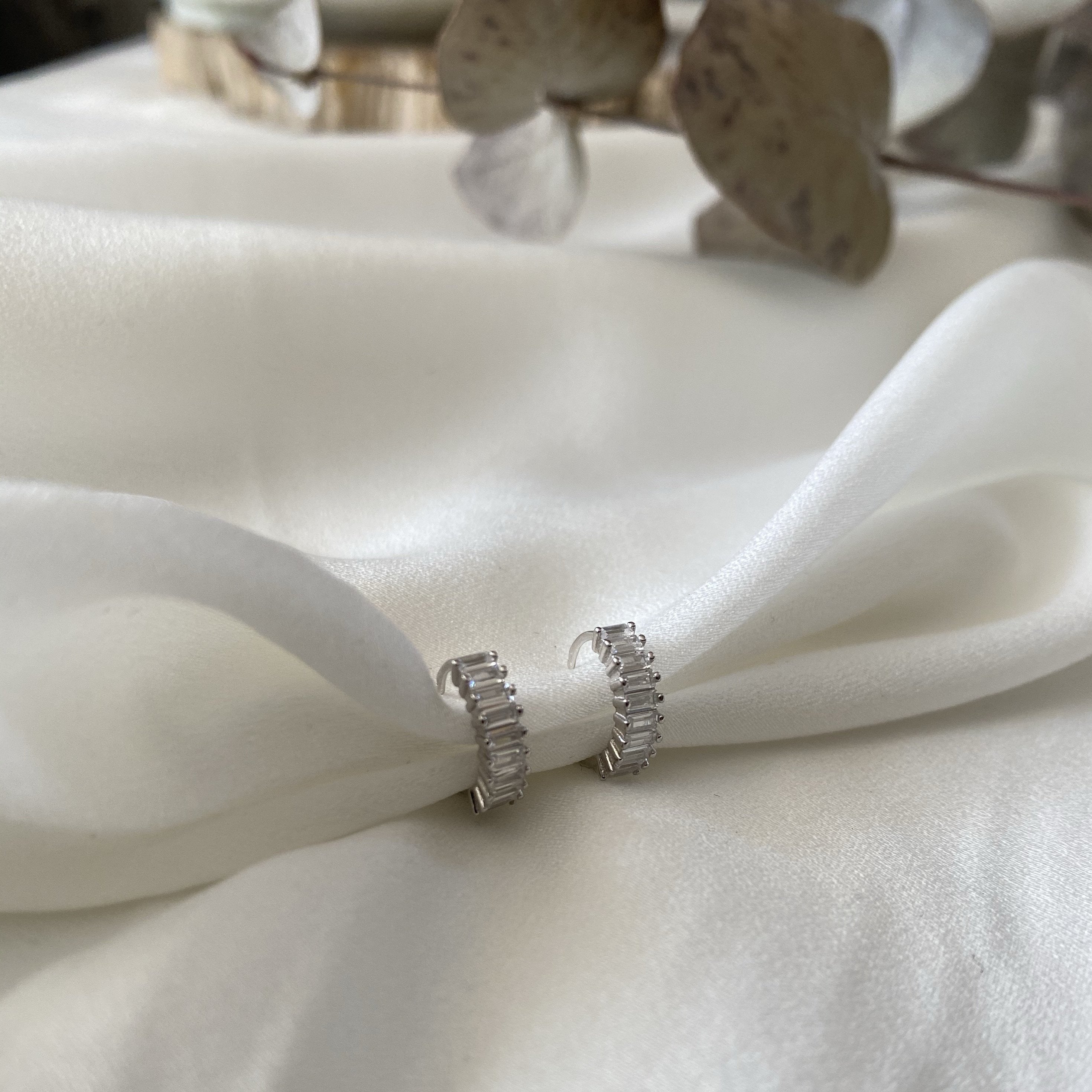 Argollas Circones Baguette Plata